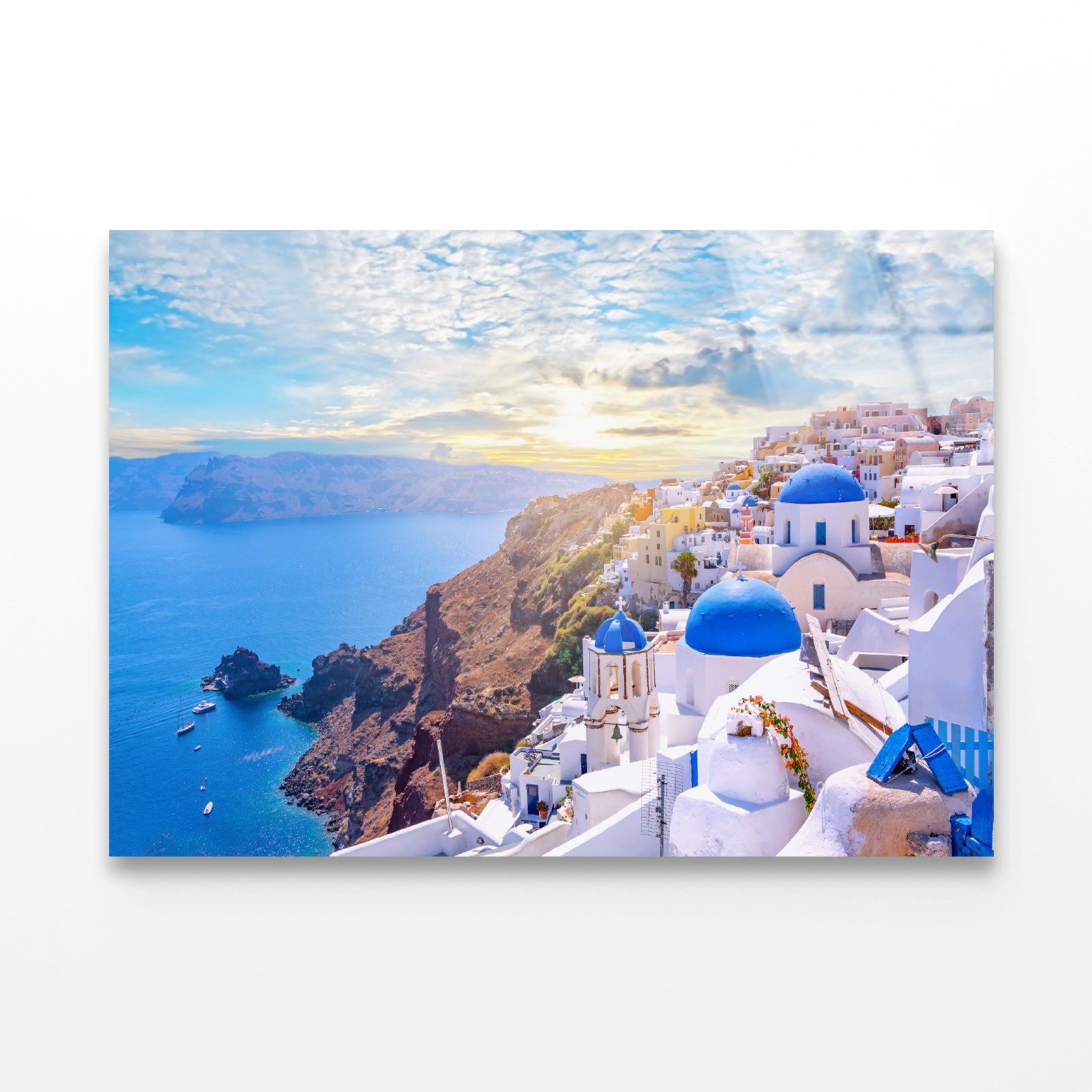 Sunrise In Oia Santorini Greece Acrylic Glass Print Tempered Glass Wall Art 100% Made in Australia Ready to Hang - Bella Home Decor