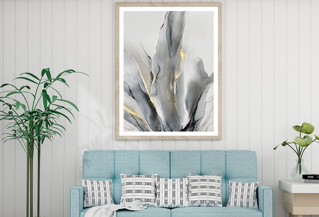 Abstract Marble Grey Art with Gold Plating Gold Plating Alcohol Ink Surface Wall Art Home Decor Premium Quality Poster Print Choose Your Sizes