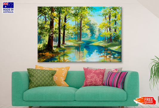 River In The Forest, Summer Day Oil Painting Wall Art Limited Edition High Quality Print