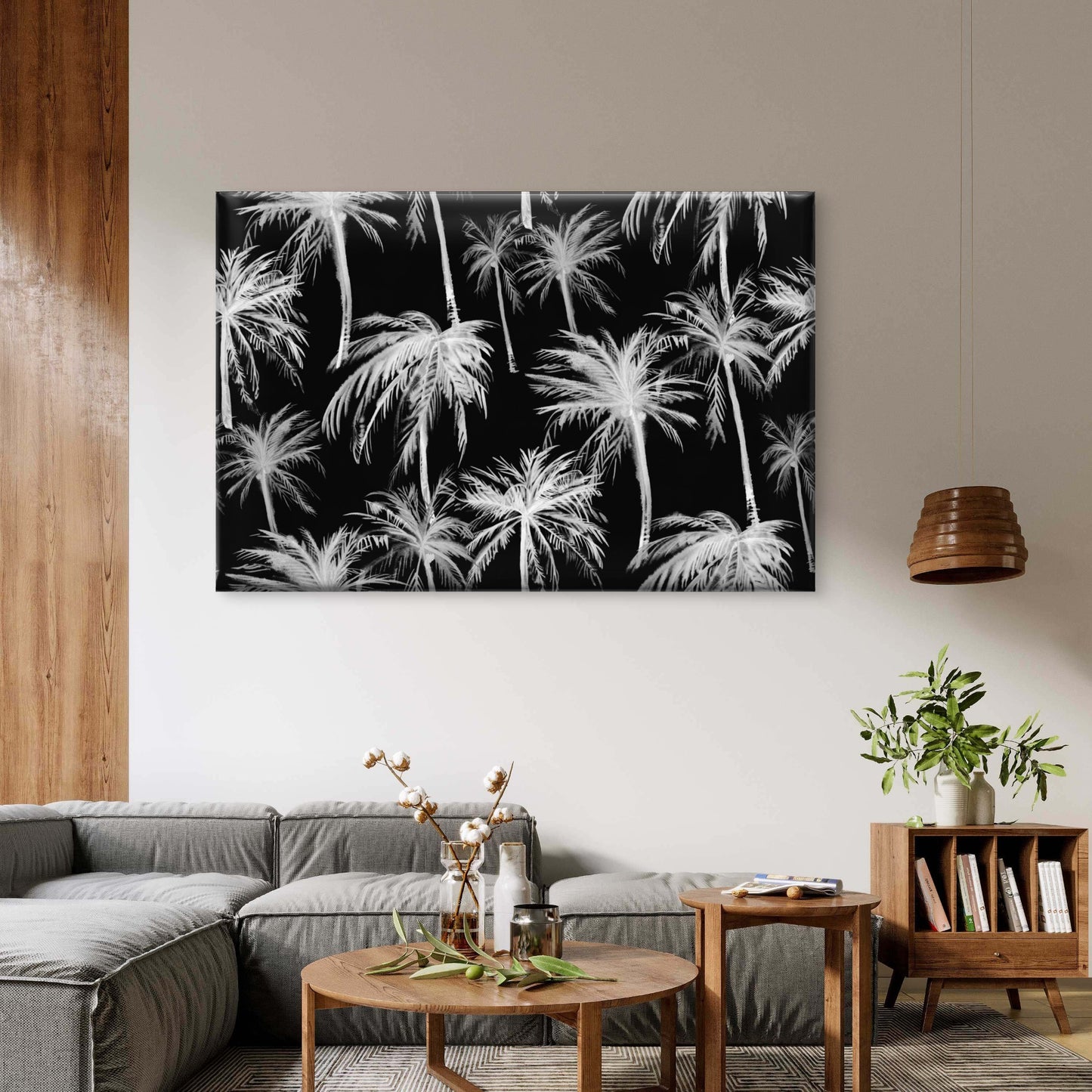 Black White Tropical Palm Tree Pattern Wall Art Decor 100% Australian Made