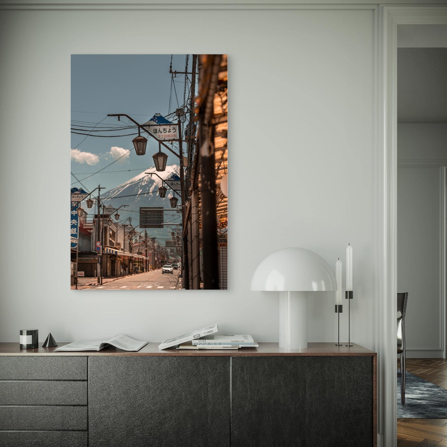 Japanese Street Light Against Sky 40x60cm Metal Print Ready to Hang