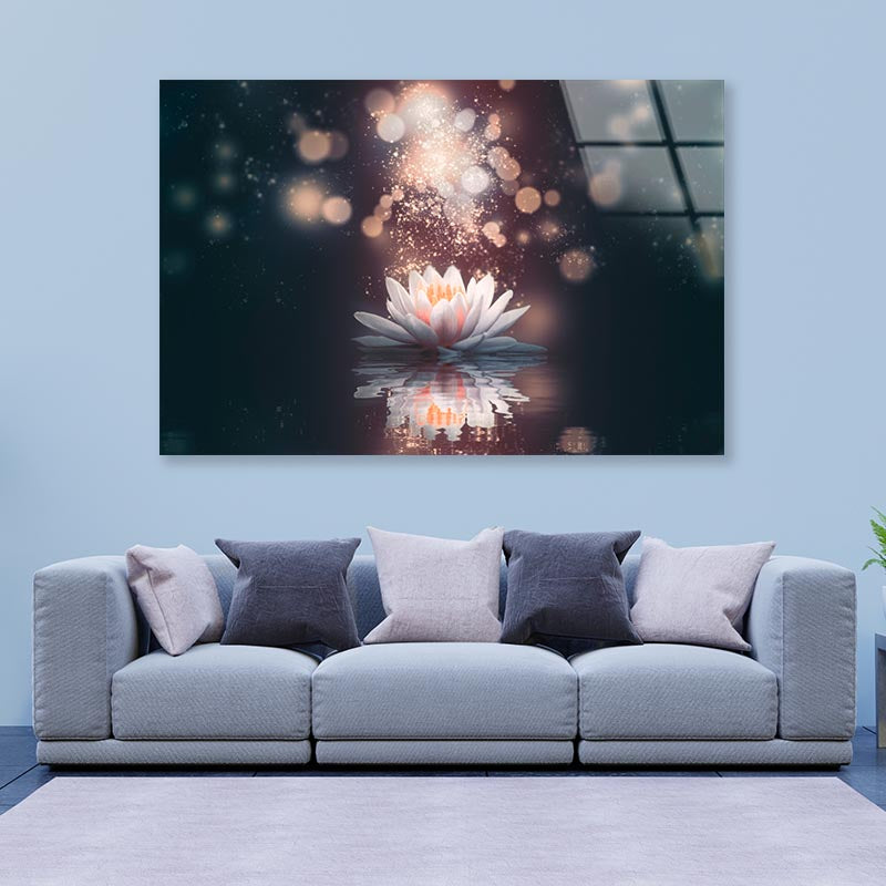 White Flower Floating in The Water with Sparkles Acrylic Glass Print Tempered Glass Wall Art 100% Made in Australia Ready to Hang