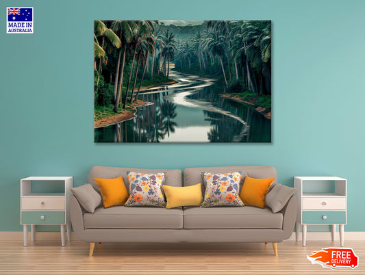 Tropical Forest with Trees, Lake Print 100% Australian Made - Bella Home Decor