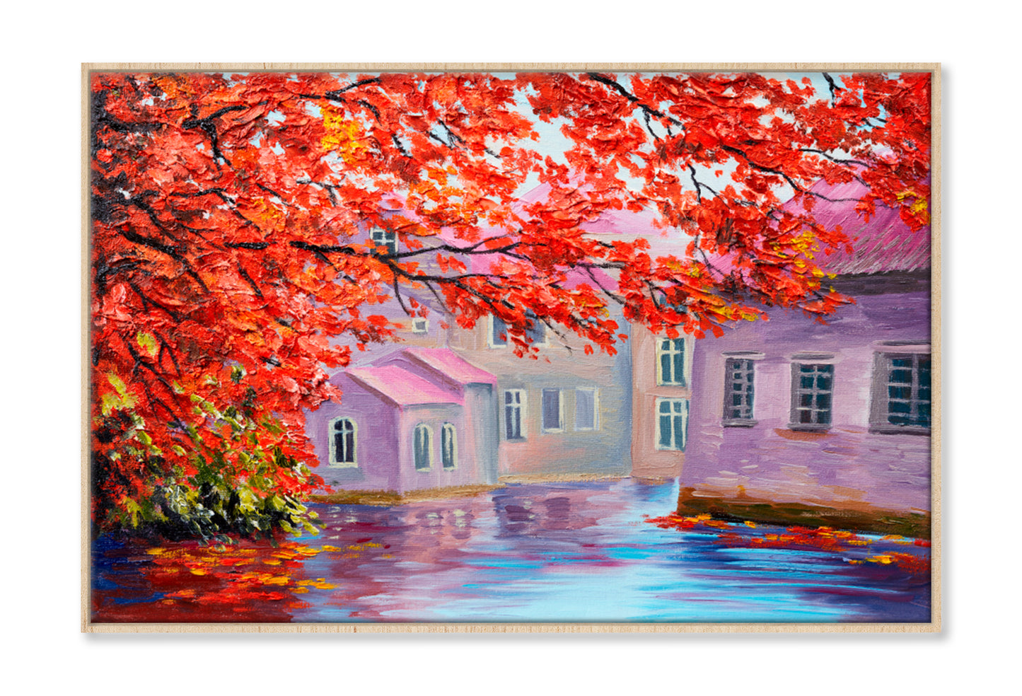 Colorful Autumn Trees, Impressionism Art Oil Painting Limited Edition High Quality Print Canvas Box Framed Natural