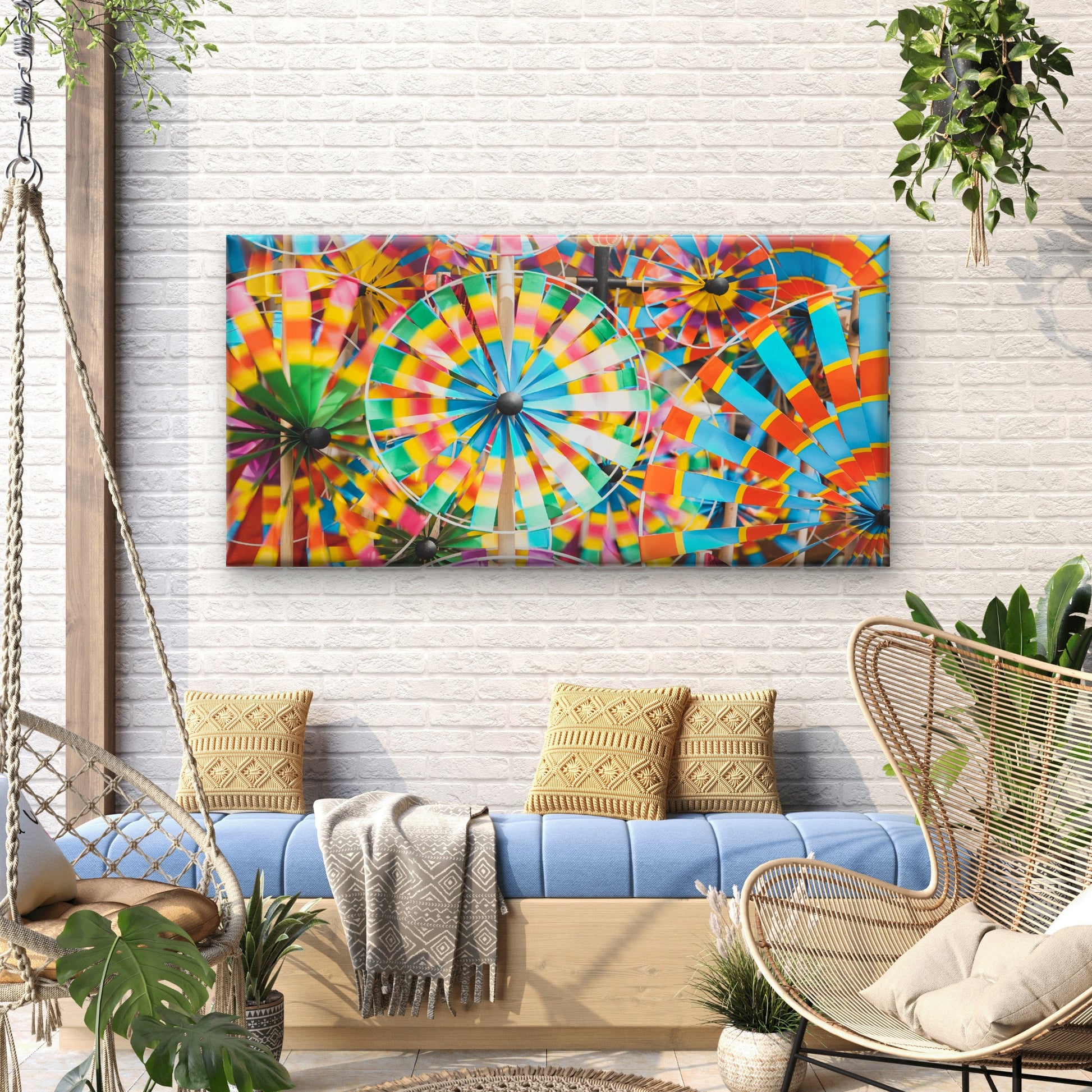 Rainbow Wind Spinner Pinwheels Wall Art Canvas Office Home Room Framed 120x60cm - Bella Home Decor