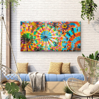 Rainbow Wind Spinner Pinwheels Wall Art Canvas Office Home Room Framed 120x60cm - Bella Home Decor