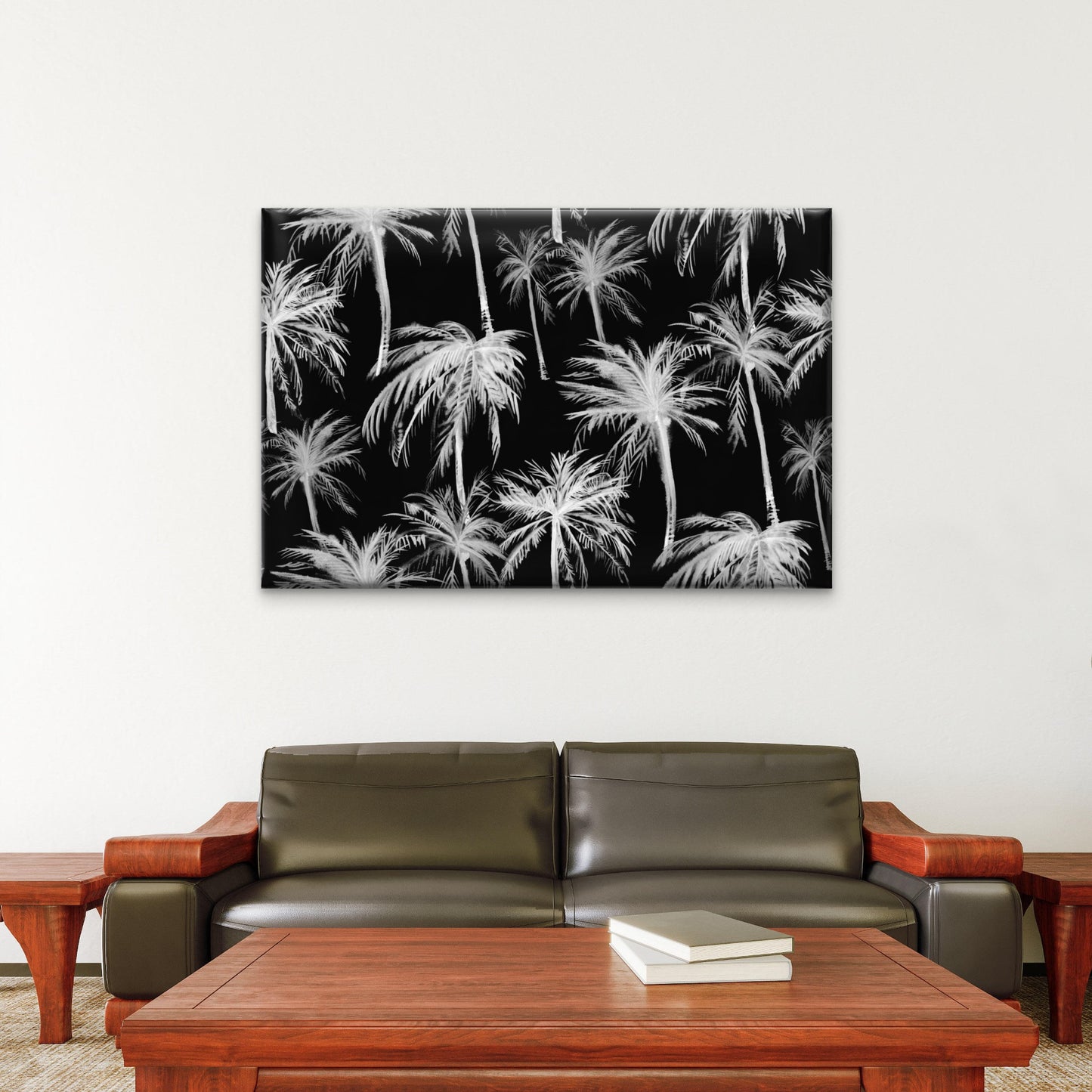 Black White Tropical Palm Tree Pattern Wall Art Decor 100% Australian Made