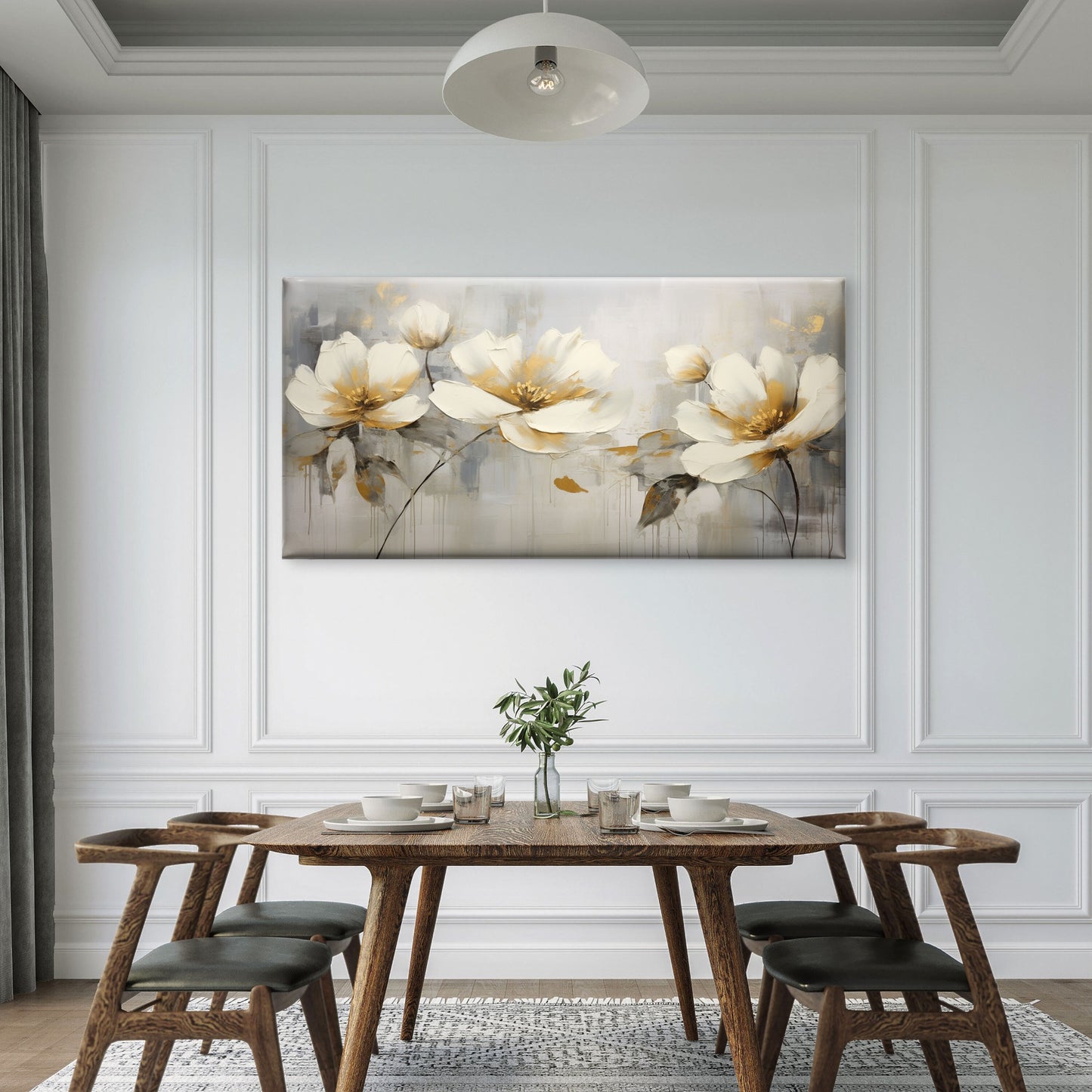 Palette Knife White Blossom Wall Art Canvas Office Home Room Framed 120x60cm - Bella Home Decor