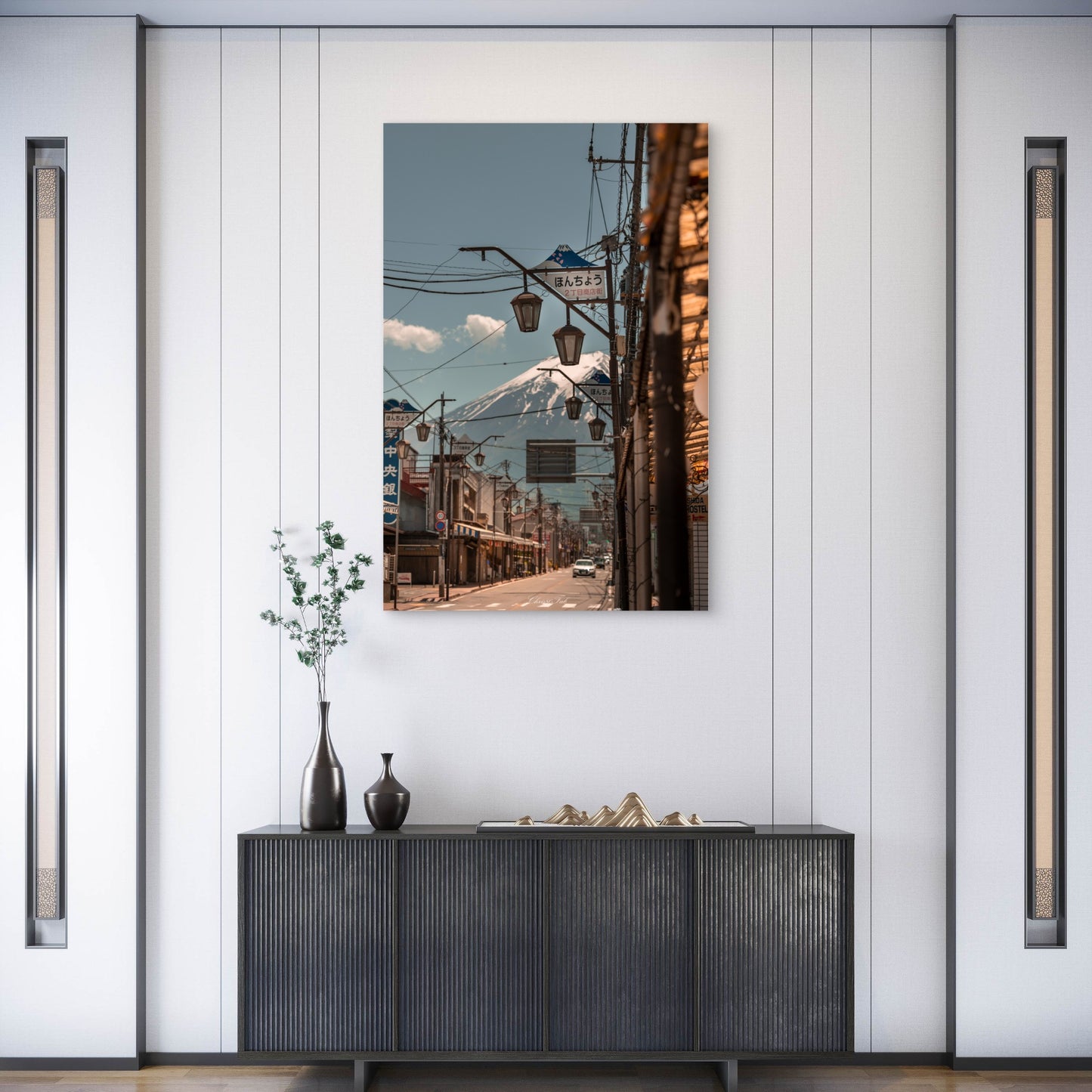 Japanese Street Light Against Sky 40x60cm Metal Print Ready to Hang