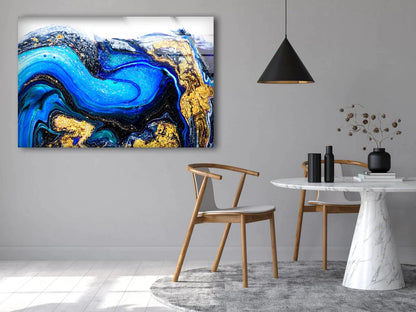 Blue Grey Gold Abstract UV Direct Aluminum Print Australian Made Quality