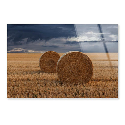 Straw Bales in A Field at Sunset View Acrylic Glass Print Tempered Glass Wall Art 100% Made in Australia Ready to Hang - Bella Home Decor