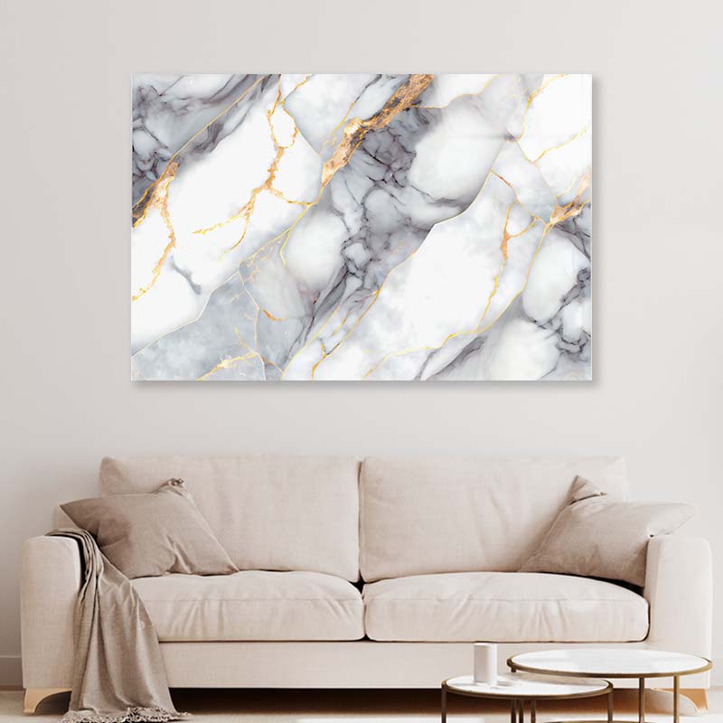 White Marble with Gold Acrylic Glass Print Tempered Glass Wall Art 100% Made in Australia Ready to Hang