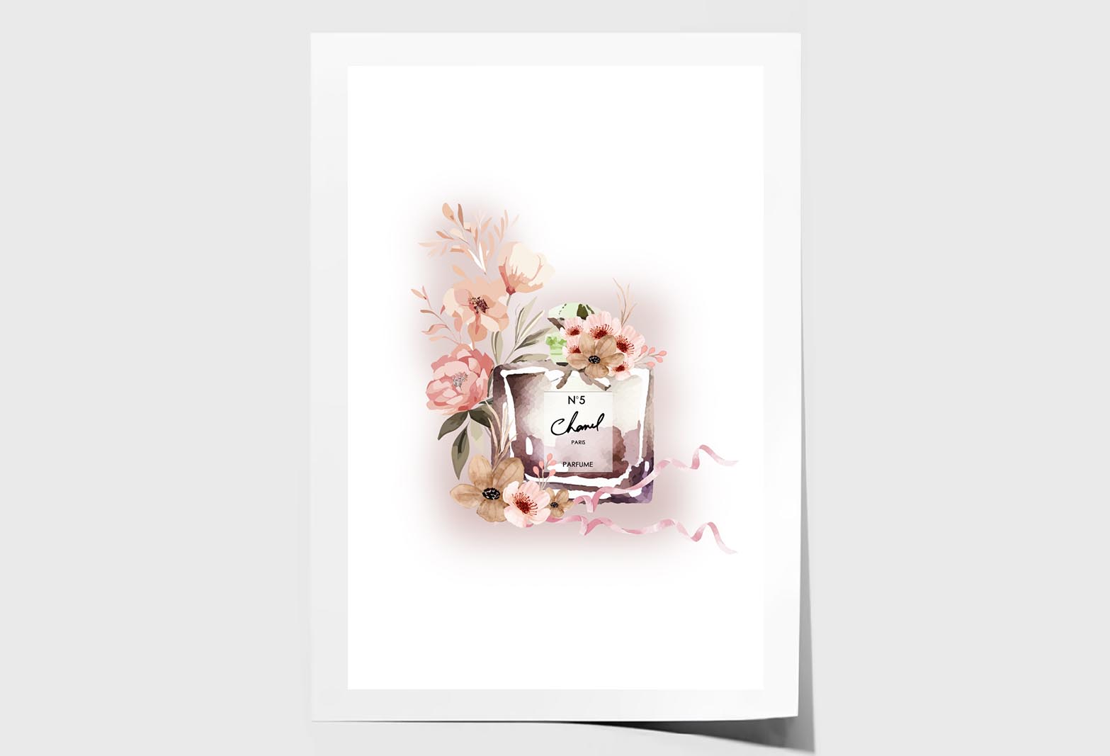 Perfume With Rose-Gold Flowers Wall Art Limited Edition High Quality Print Unframed Roll Canvas None