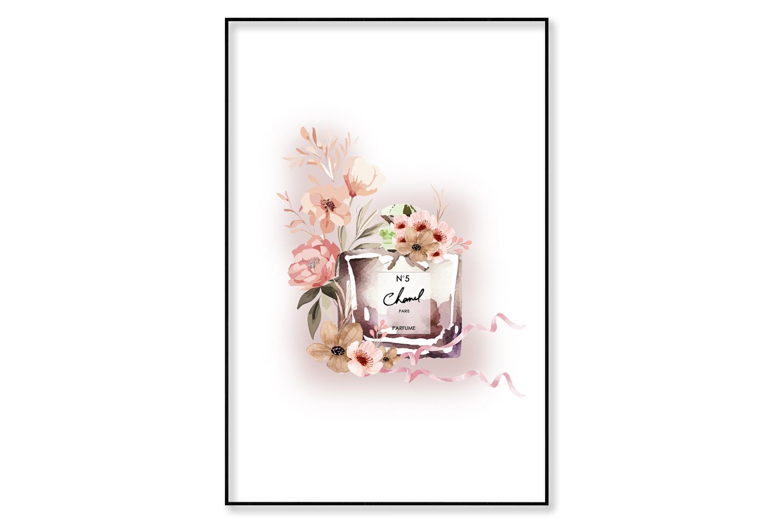 Perfume With Rose-Gold Flowers Wall Art Limited Edition High Quality Print Canvas Box Framed Black