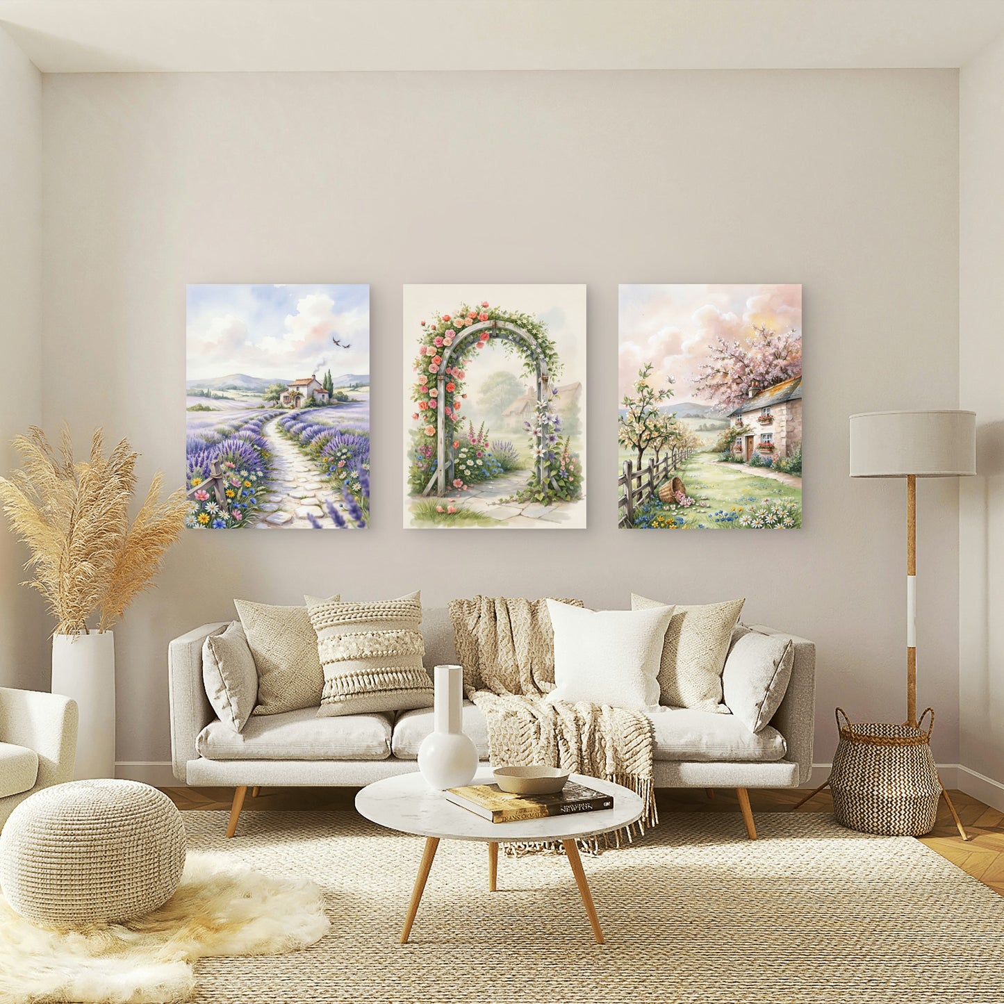 3pcs Spring Blossom House Floral Garden Painting Wall Art Set Canvas Framed 40x60cm - High Quality Print 100% Australian Made Wall Canvas Ready to Hang