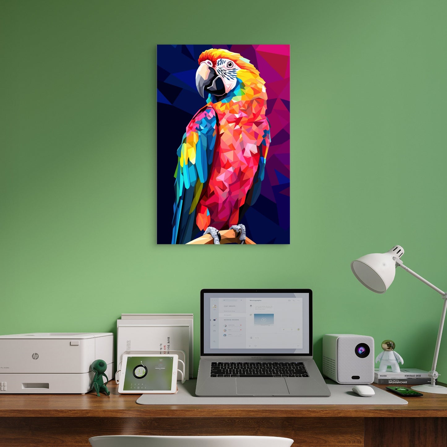 Colorful Mosaic Macaw Parrot Bird 40x60cm Metal Print Ready to Hang