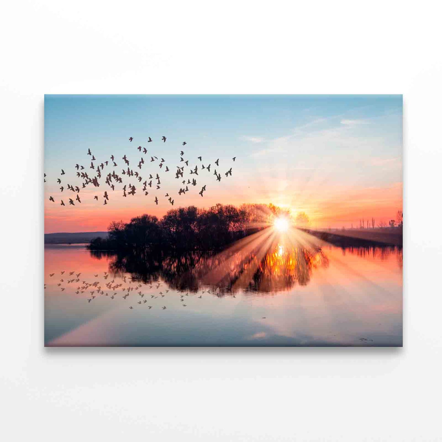 Birds Flying Above Lake at Sunset Wall Art Decor 100% Australian Made - Bella Home Decor