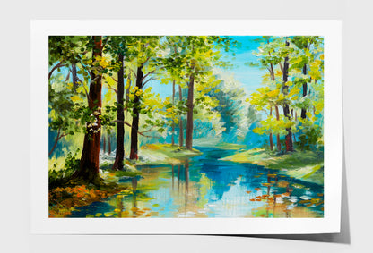 River In The Forest, Summer Day Oil Painting Wall Art Limited Edition High Quality Print Unframed Roll Canvas None