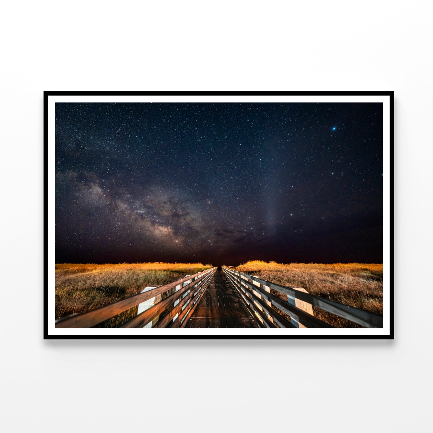 Wooden Bridge across a Meadow under a Starry Sky Home Decor Premium Quality Poster Print Choose Your Sizes