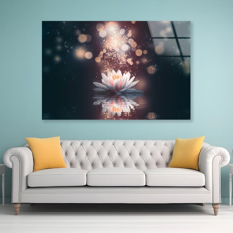 White Flower Floating in The Water with Sparkles Acrylic Glass Print Tempered Glass Wall Art 100% Made in Australia Ready to Hang