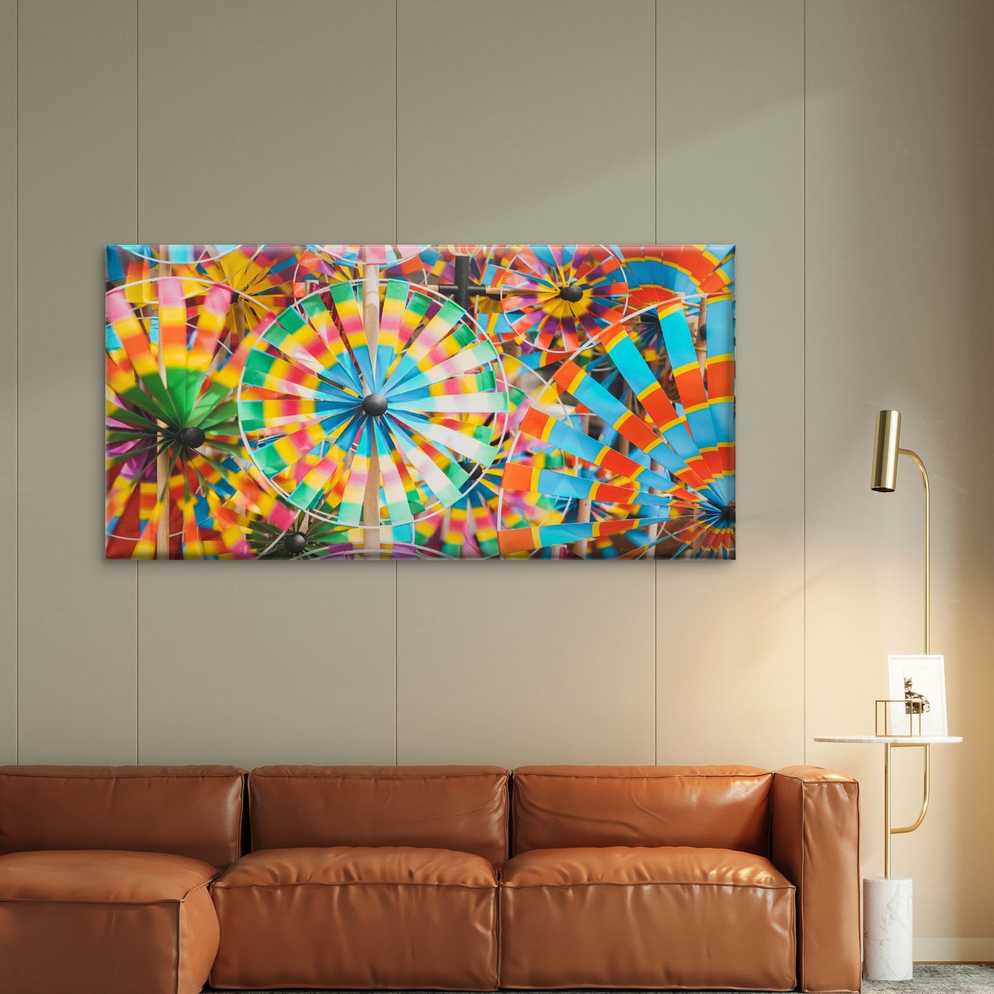 Rainbow Wind Spinner Pinwheels Wall Art Canvas Office Home Room Framed 120x60cm - Bella Home Decor