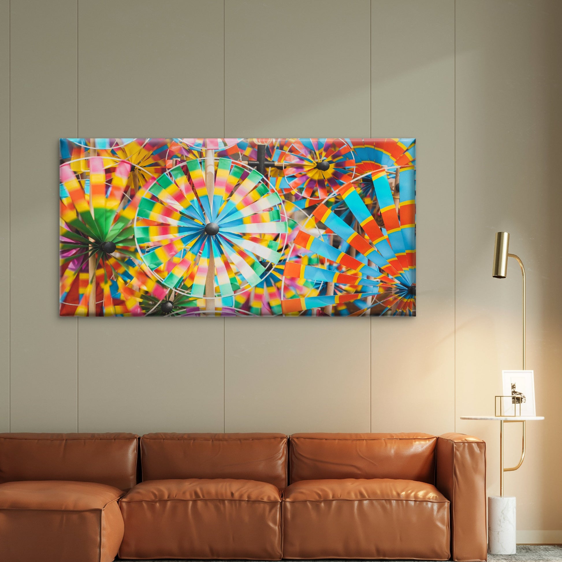 Rainbow Wind Spinner Pinwheels Wall Art Canvas Office Home Room Framed 120x60cm - Bella Home Decor