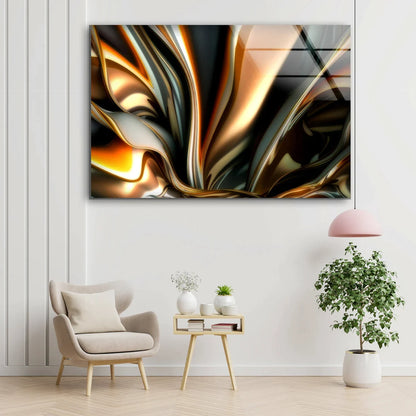 Gold & Brown Abstract UV Direct Aluminum Print Australian Made Quality