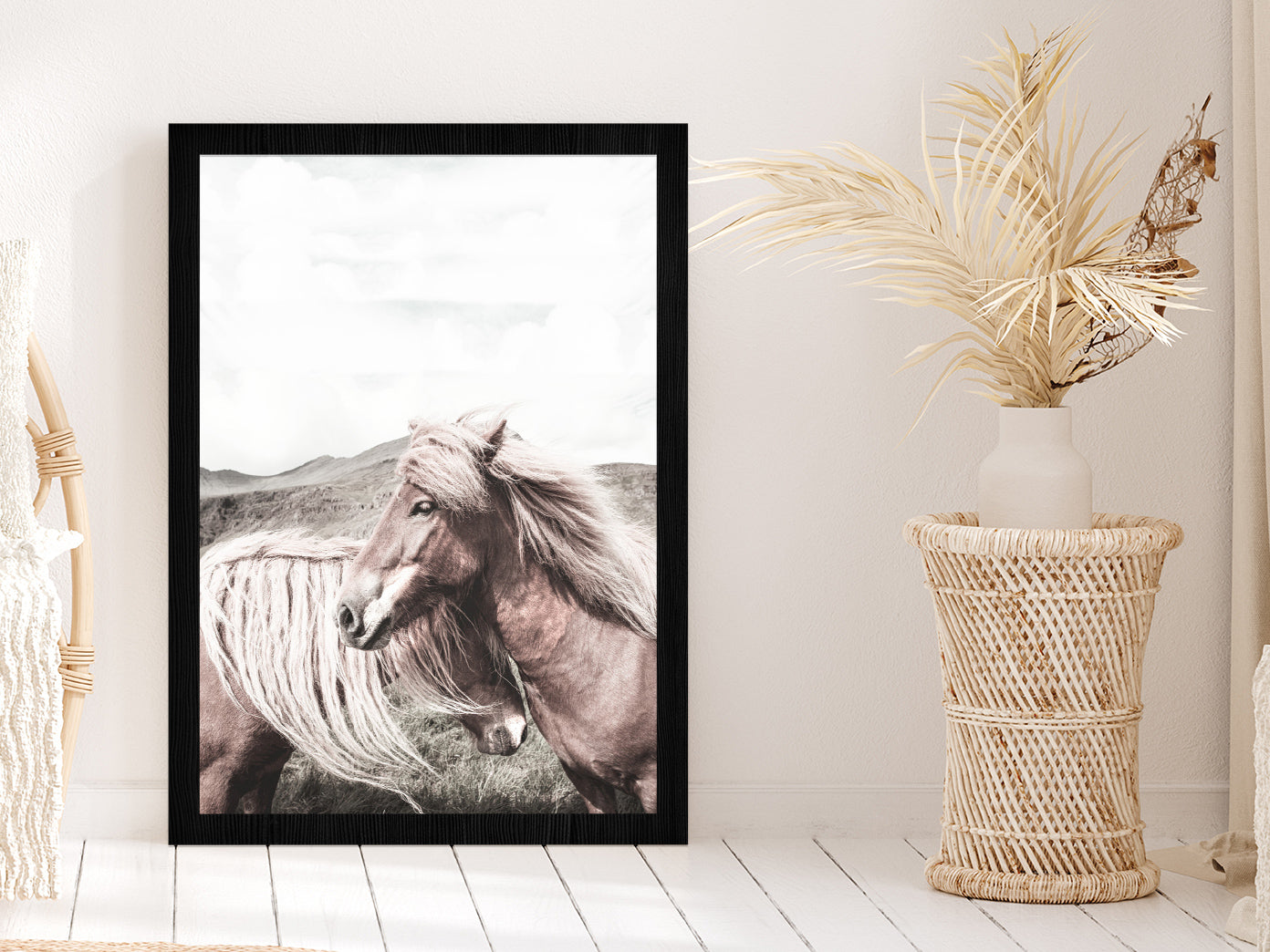 Faded Horse Closeup Side View Photograph Glass Framed Wall Art, Ready to Hang Quality Print Without White Border Black