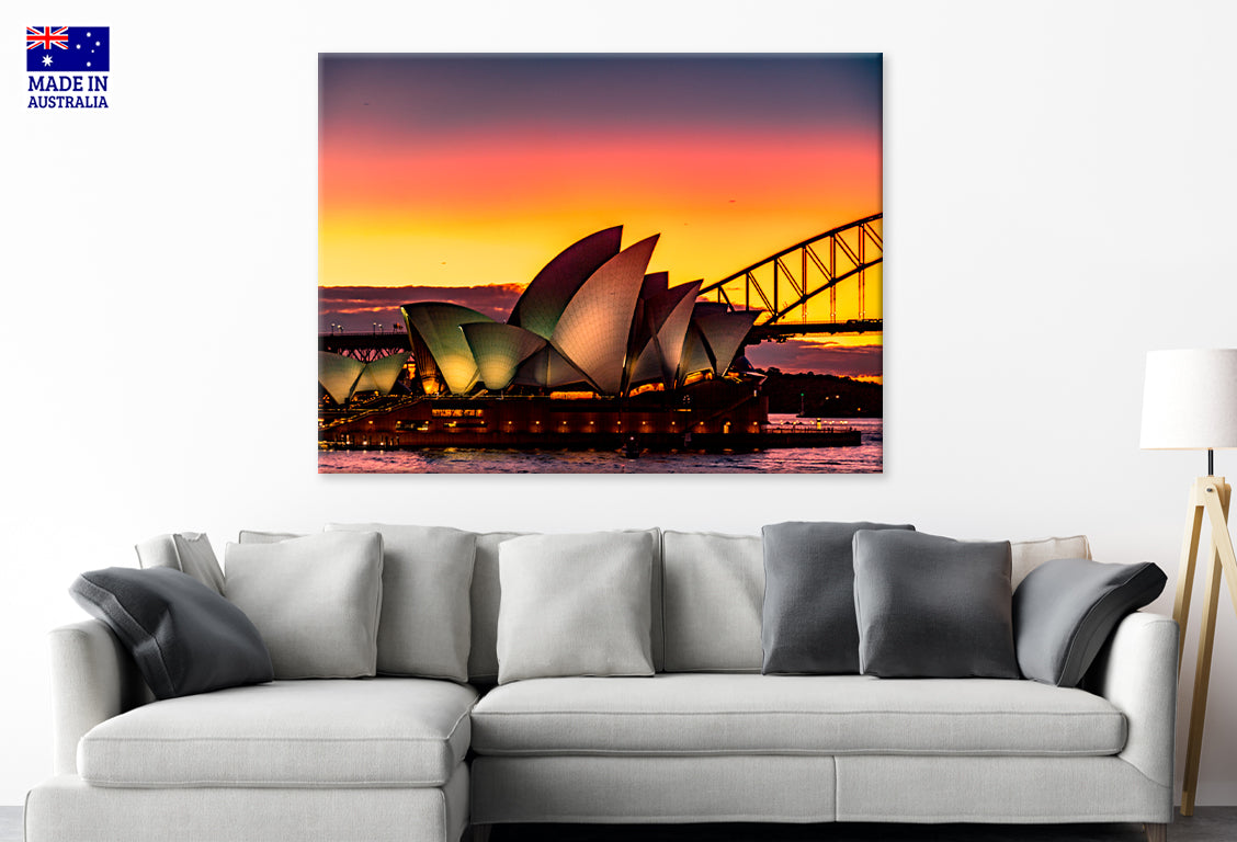 Sydney Opera House Evening Waterfront View Wall Art Decor 100% Australian Made