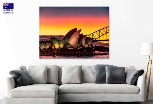 Sydney Opera House Evening Waterfront View Wall Art Decor 100% Australian Made