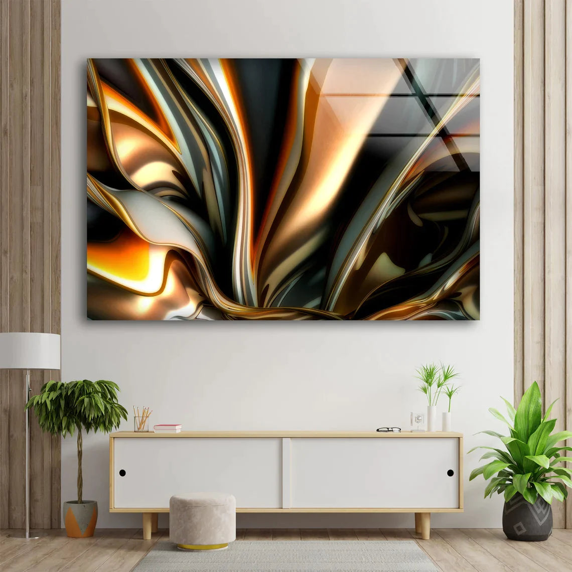 Gold & Brown Abstract UV Direct Aluminum Print Australian Made Quality