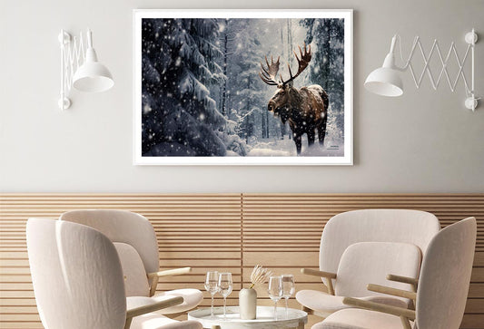 Moose In a Snow-Covered Forest Home Decor Premium Quality Poster Print Choose Your Sizes