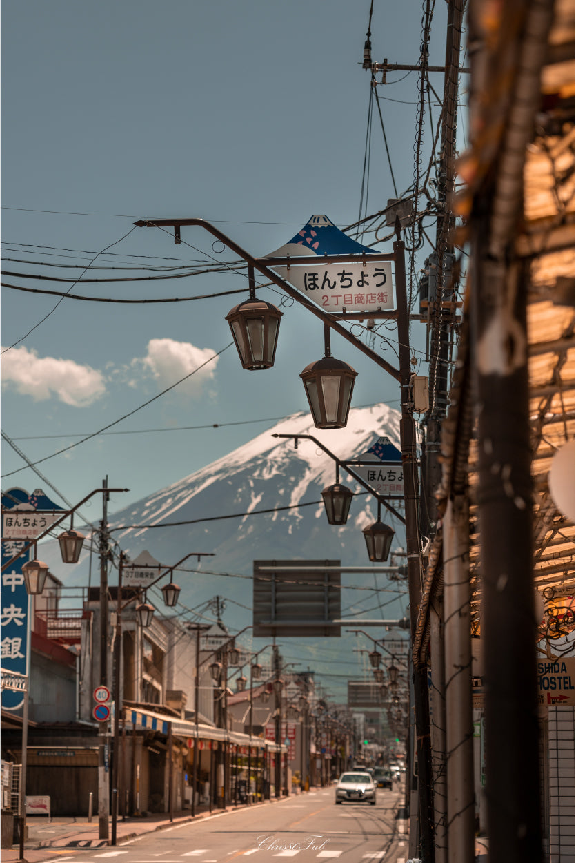 Japanese Street Light Against Sky 40x60cm Metal Print Ready to Hang