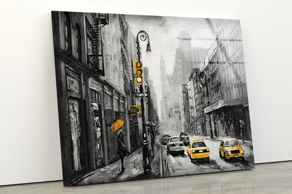 B&W City & Yellow Taxi UV Direct Aluminum Print Australian Made Quality