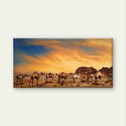 Desert Camel Caravan Sunset Dunes Landscape Wall Art Canvas Office Home Framed 120x60cm - Bella Home Decor