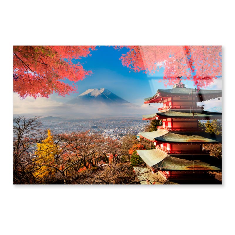 Mt. Fuji With Fall Colors in Japan Acrylic Glass Print Tempered Glass Wall Art 100% Made in Australia Ready to Hang - Bella Home Decor