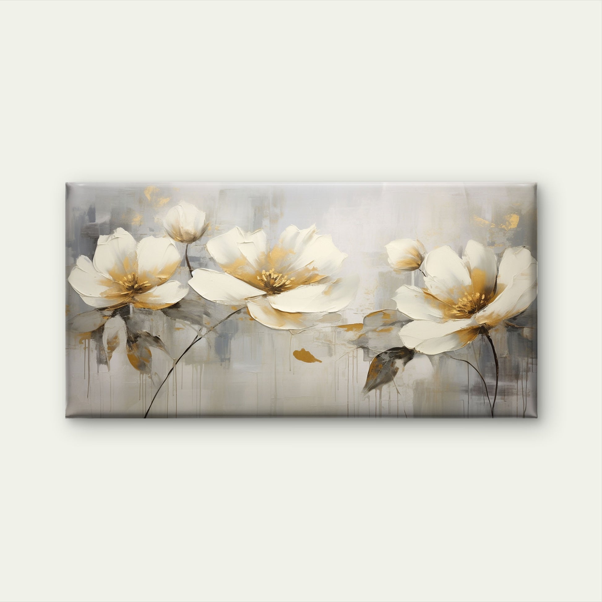 Palette Knife White Blossom Wall Art Canvas Office Home Room Framed 120x60cm - Bella Home Decor