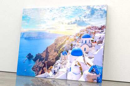 Sunrise In Oia Santorini Greece Acrylic Glass Print Tempered Glass Wall Art 100% Made in Australia Ready to Hang - Bella Home Decor