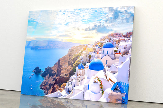 Sunrise In Oia Santorini Greece Acrylic Glass Print Tempered Glass Wall Art 100% Made in Australia Ready to Hang - Bella Home Decor
