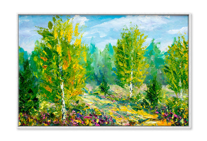 Green Trees & Bright Nature Summer Landscape Oil Painting Limited Edition High Quality Print Canvas Box Framed White