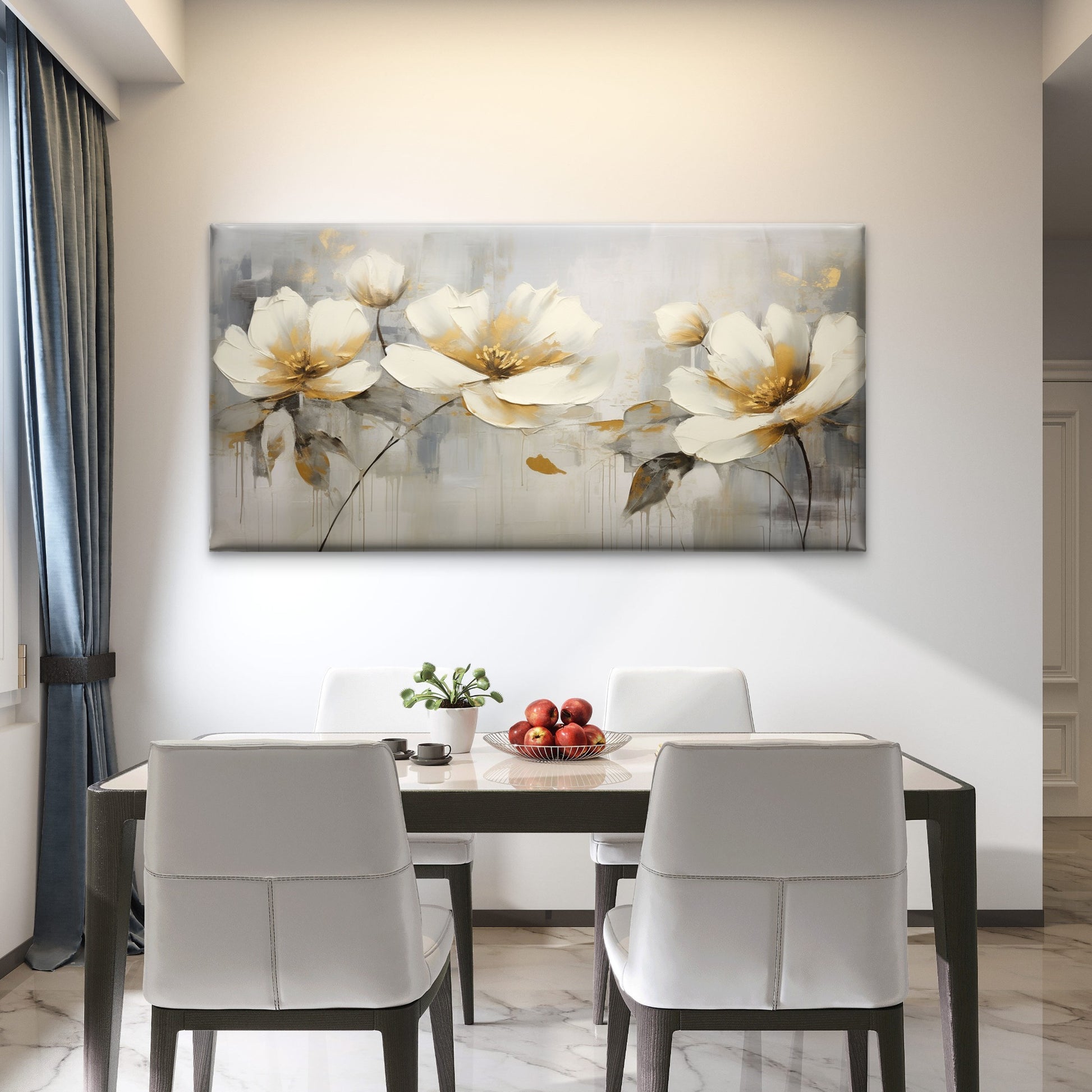 Palette Knife White Blossom Wall Art Canvas Office Home Room Framed 120x60cm - Bella Home Decor