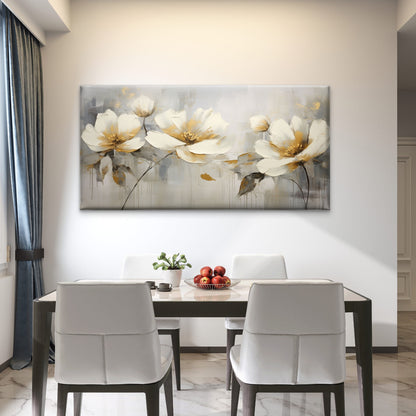Palette Knife White Blossom Wall Art Canvas Office Home Room Framed 120x60cm - Bella Home Decor
