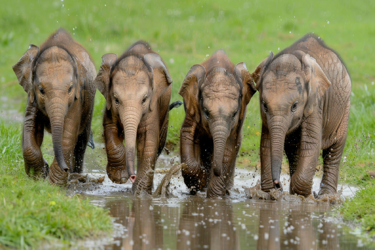 A Group of Elephants Peacefully Grazing Home Decor Premium Quality Poster Print Choose Your Sizes - Bella Home Decor