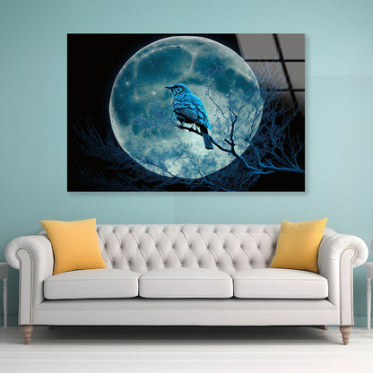 Bird, the Moon, and a Blue Night Acrylic Glass Print Tempered Glass Wall Art 100% Made in Australia Ready to Hang - Bella Home Decor