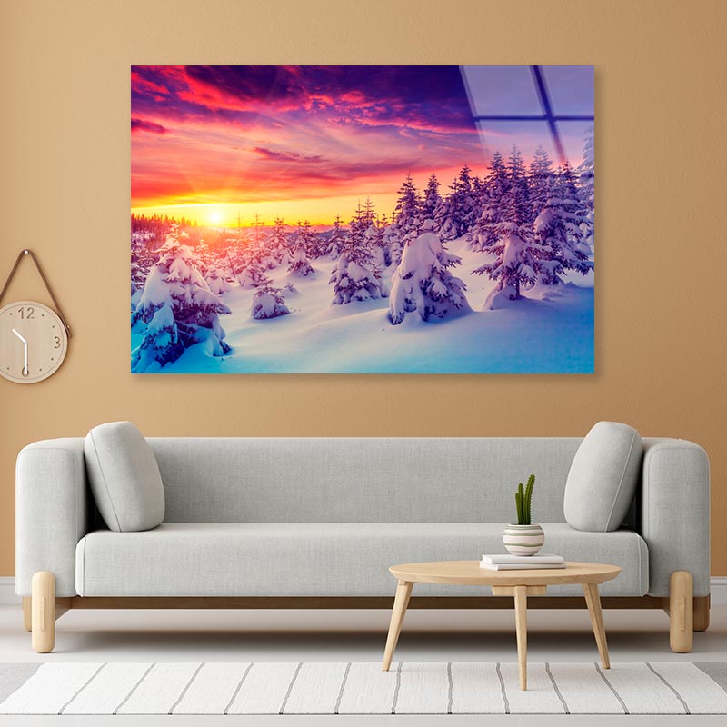 Winter Landscape with Spruce Trees  Acrylic Glass Print Tempered Glass Wall Art 100% Made in Australia Ready to Hang