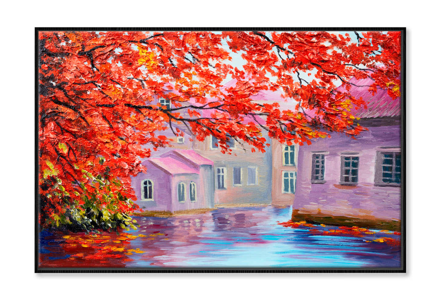 Colorful Autumn Trees, Impressionism Art Oil Painting Limited Edition High Quality Print Canvas Box Framed Black