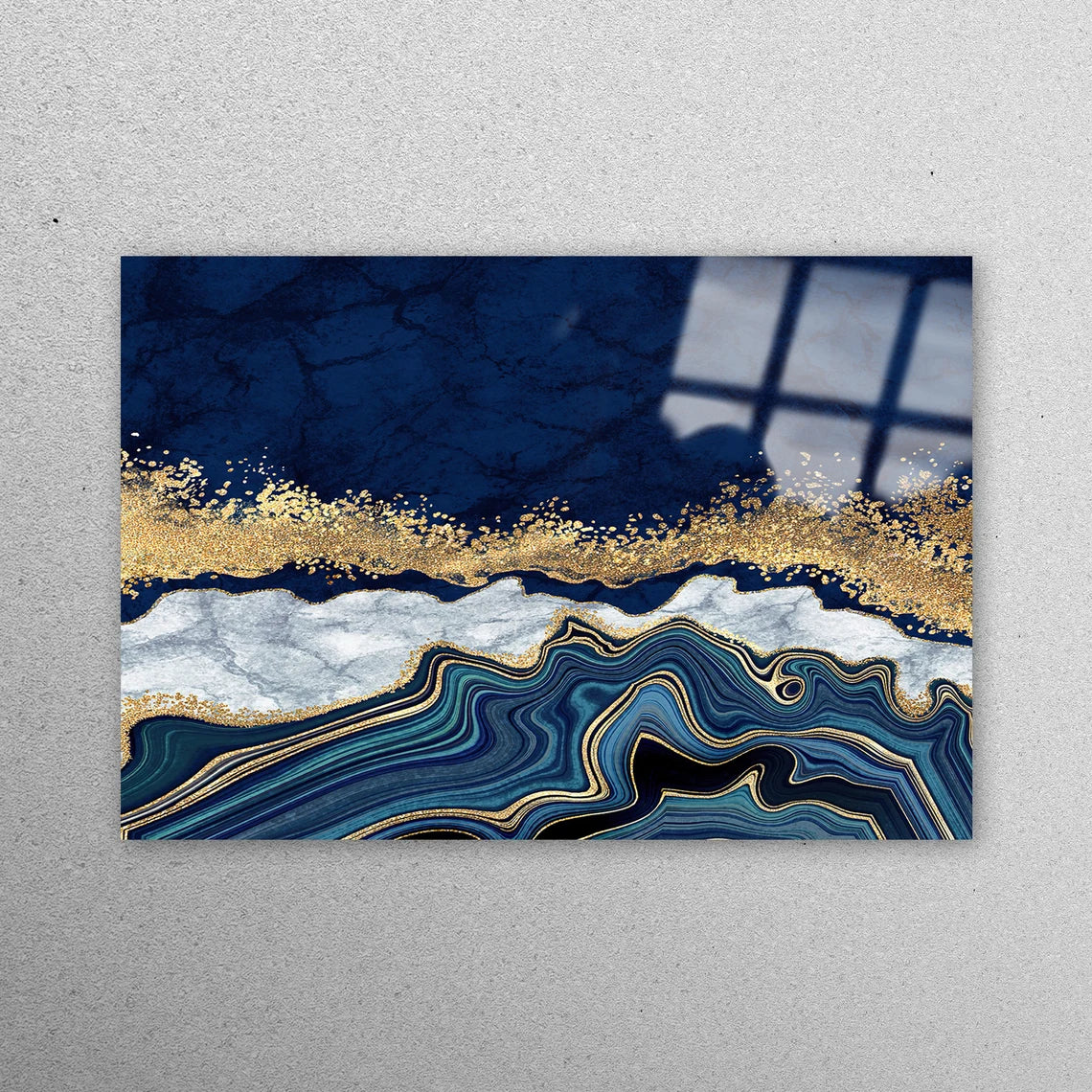 Blue Gold Marble Acrylic Glass Print Tempered Glass Wall Art 100% Made in Australia Ready to Hang