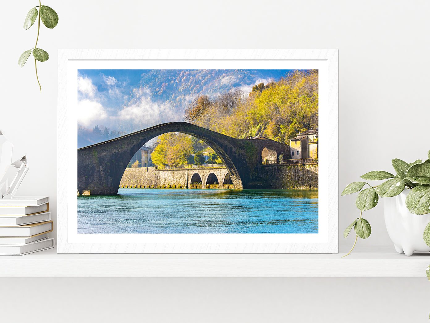 Arches Of The Devil's Bridge Glass Framed Wall Art, Ready to Hang Quality Print With White Border White