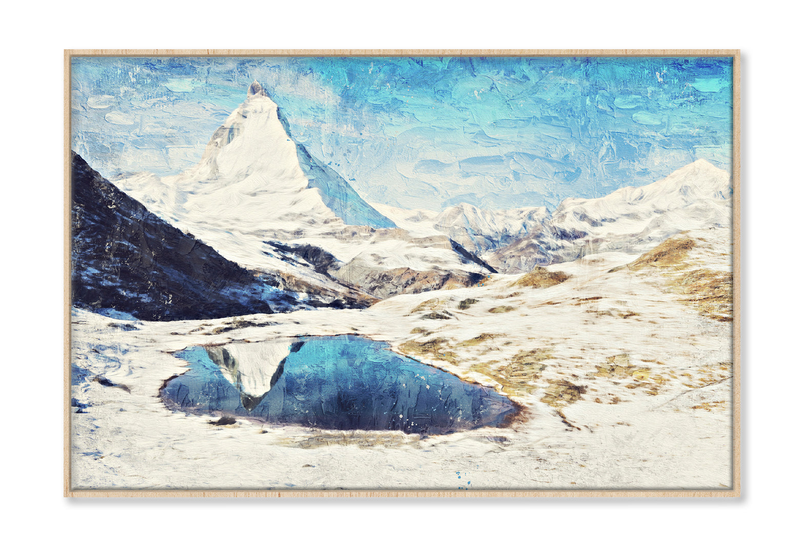 Matterhorn Mountain & Lake Winter Oil Painting Wall Art Limited Edition High Quality Print Canvas Box Framed Natural