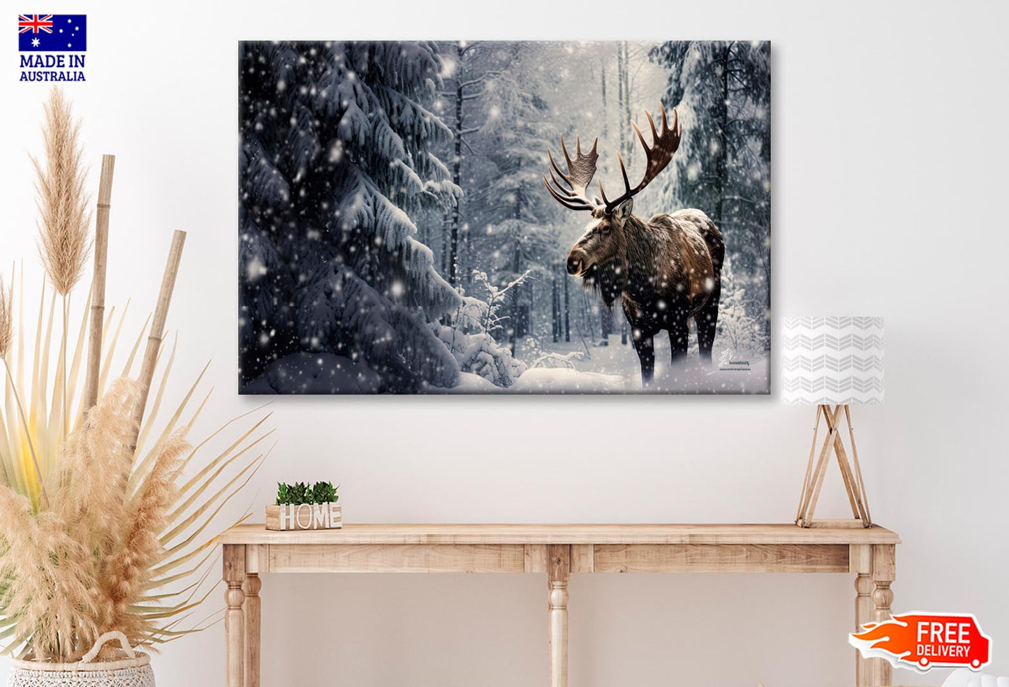 Moose In a Snow-Covered Forest Wall Art Decor 100% Australian Made